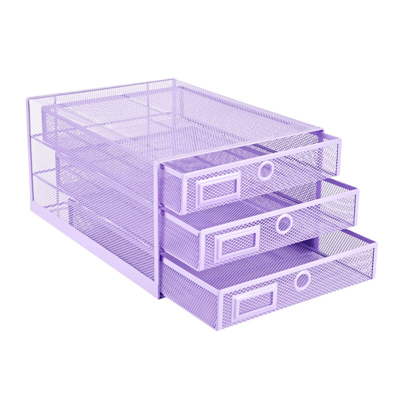 Annova Desk Organizer Wire Mesh 3 Tier Sliding Drawers Paper Sorter/Multifunctional/Premium Solid Construction for Letters, Documents, Mail, Files, Paper, Kids' Art Supplies (Light Pink) - Image 2